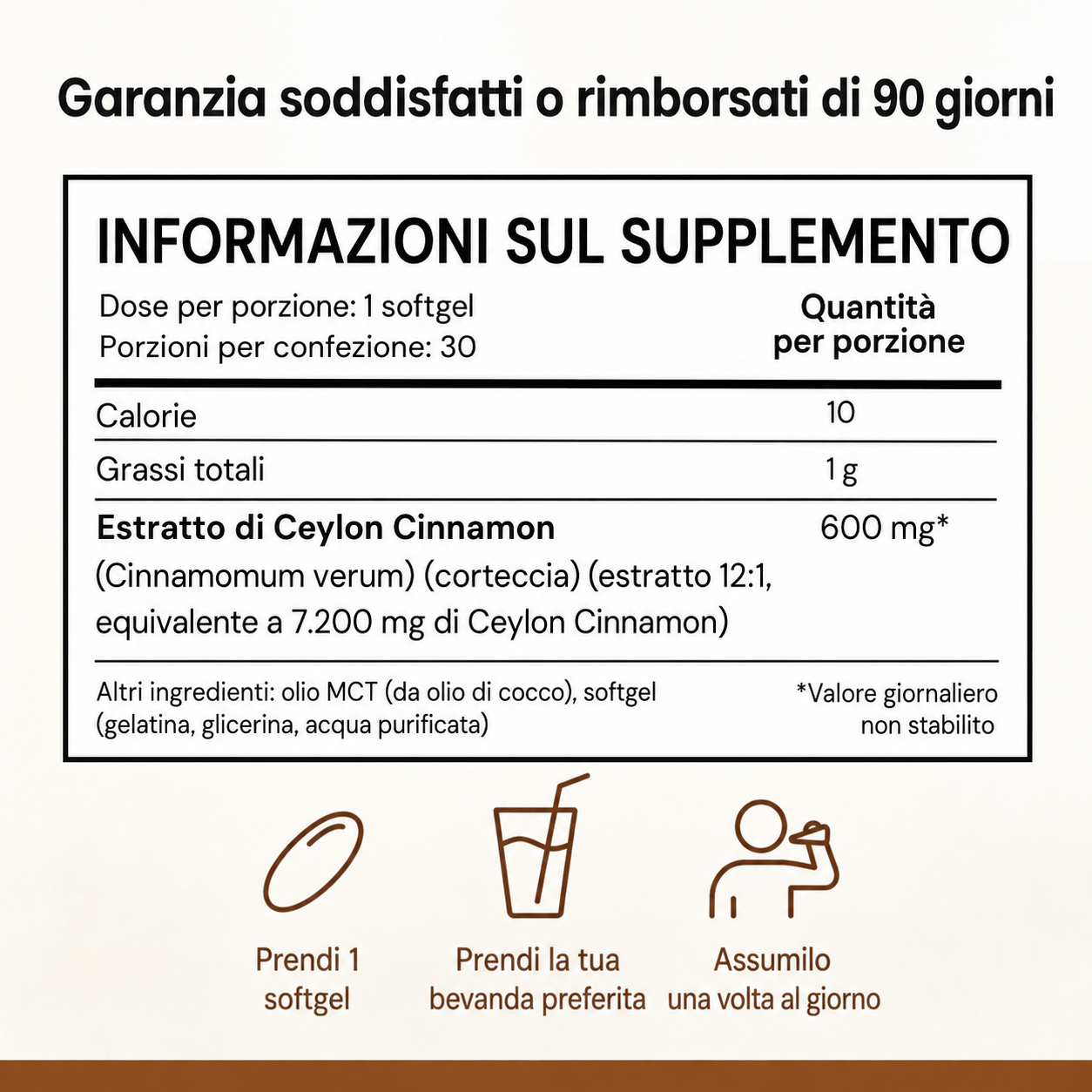 Cannella di Ceylon 7200 mg con olio MCT